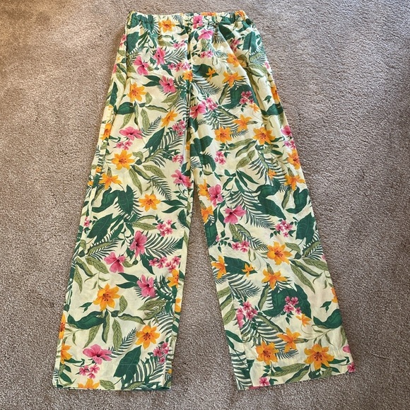 Old Navy Cotton Oxford Poplin Tropical Floral Pajamas Yell Grn SET SU 23 M TALL - Picture 1 of 13